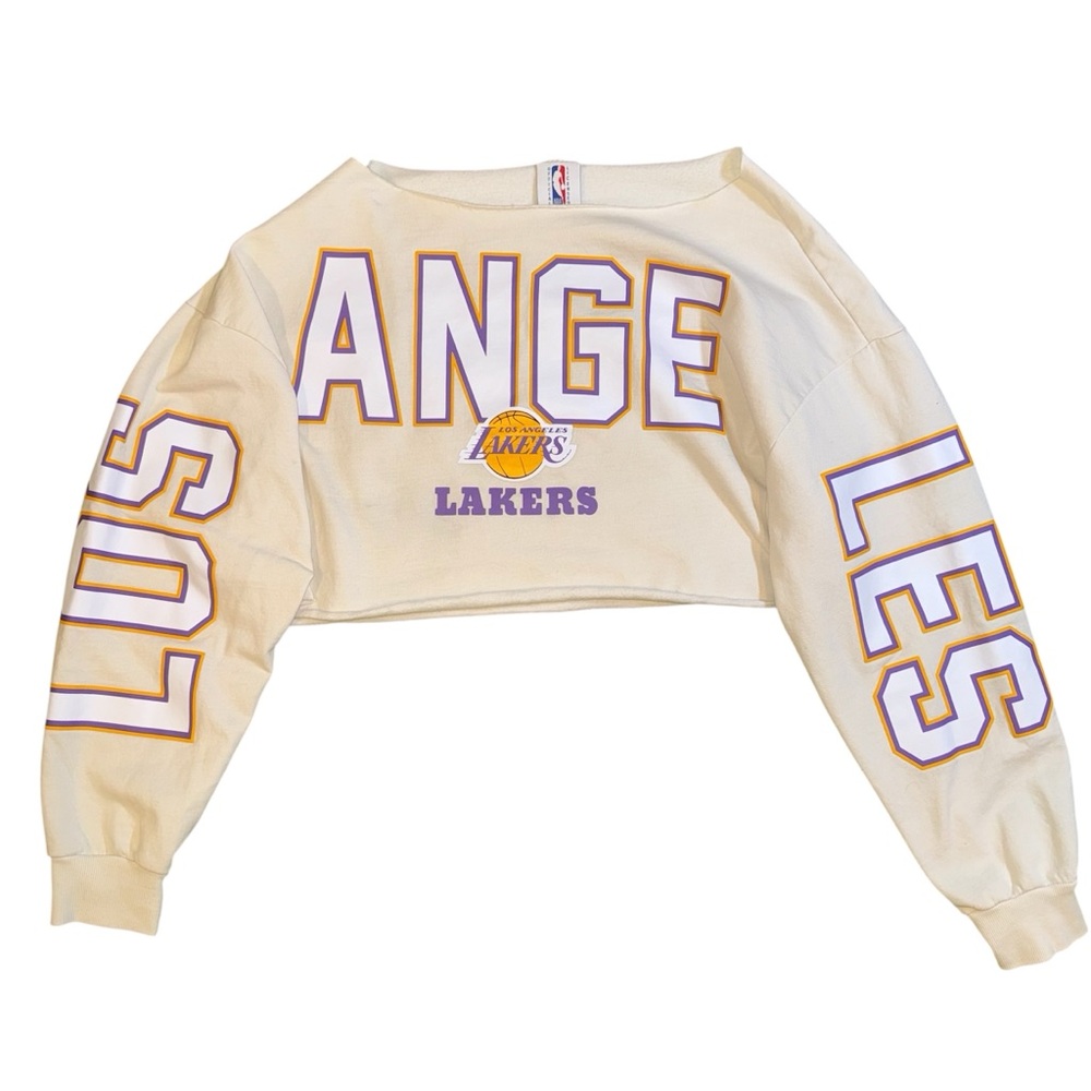 NBA Vintage Y2K Cream Cropped Sweater LA Lakers Basketball 00s 90s